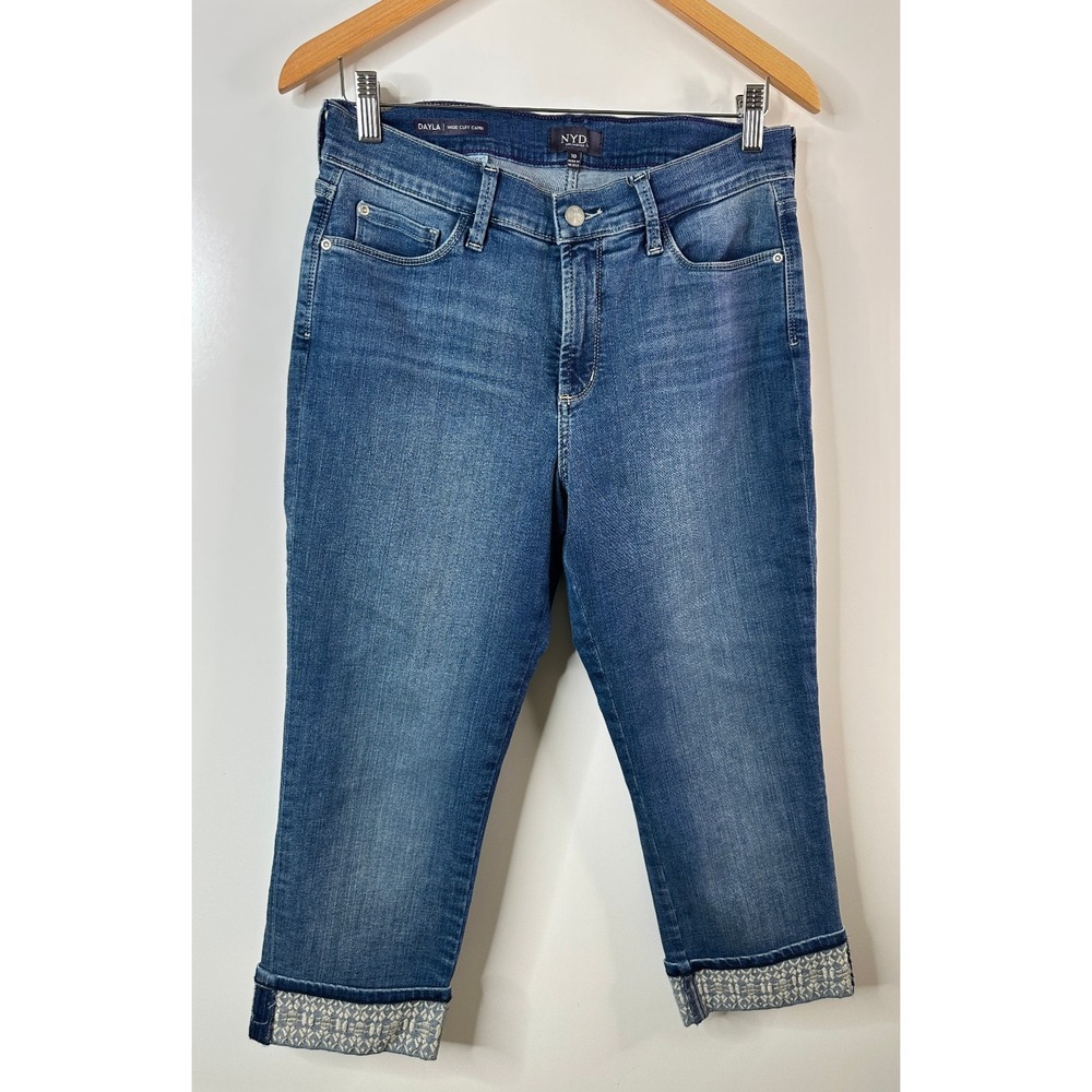 NYDJ Womens Jeans Dayla Wide Cuff Capri Blue Denim Medium Wash Mid Rise 10 - Picture 2 of 13